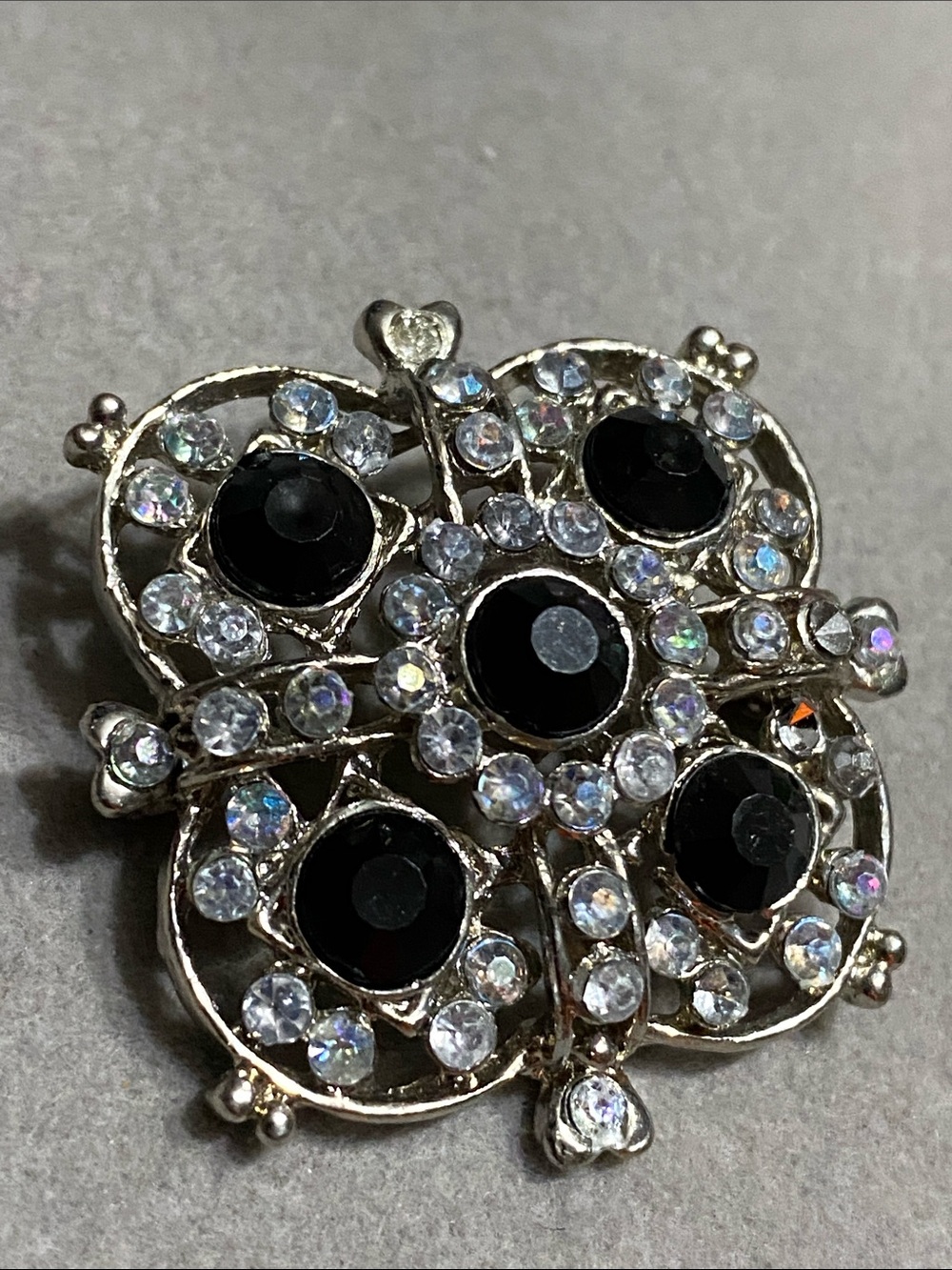 VTG AB Black Crystal Floral Brooch